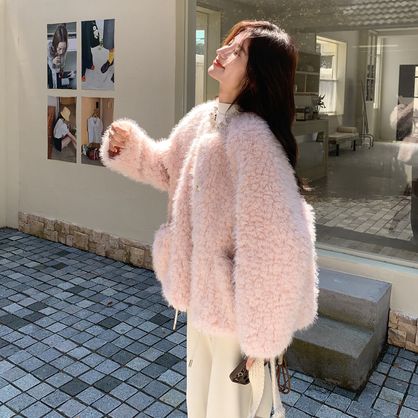 【出货中】圆领抽褶皮毛外套2566-粉P195-K298,女装棉衣/棉服,柏妮丝绮