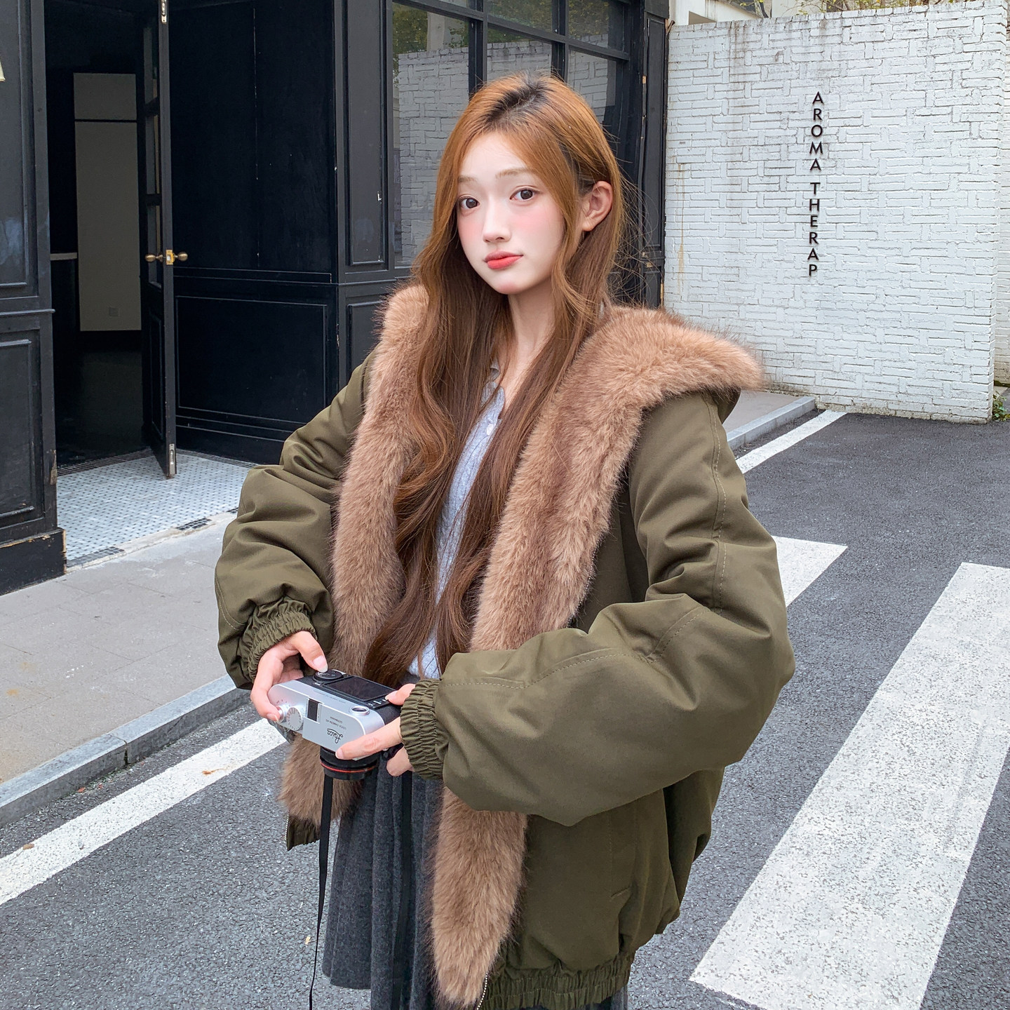 【新款】大毛领两面穿派克外套2576-P265-K398,女装派克服,柏妮丝绮