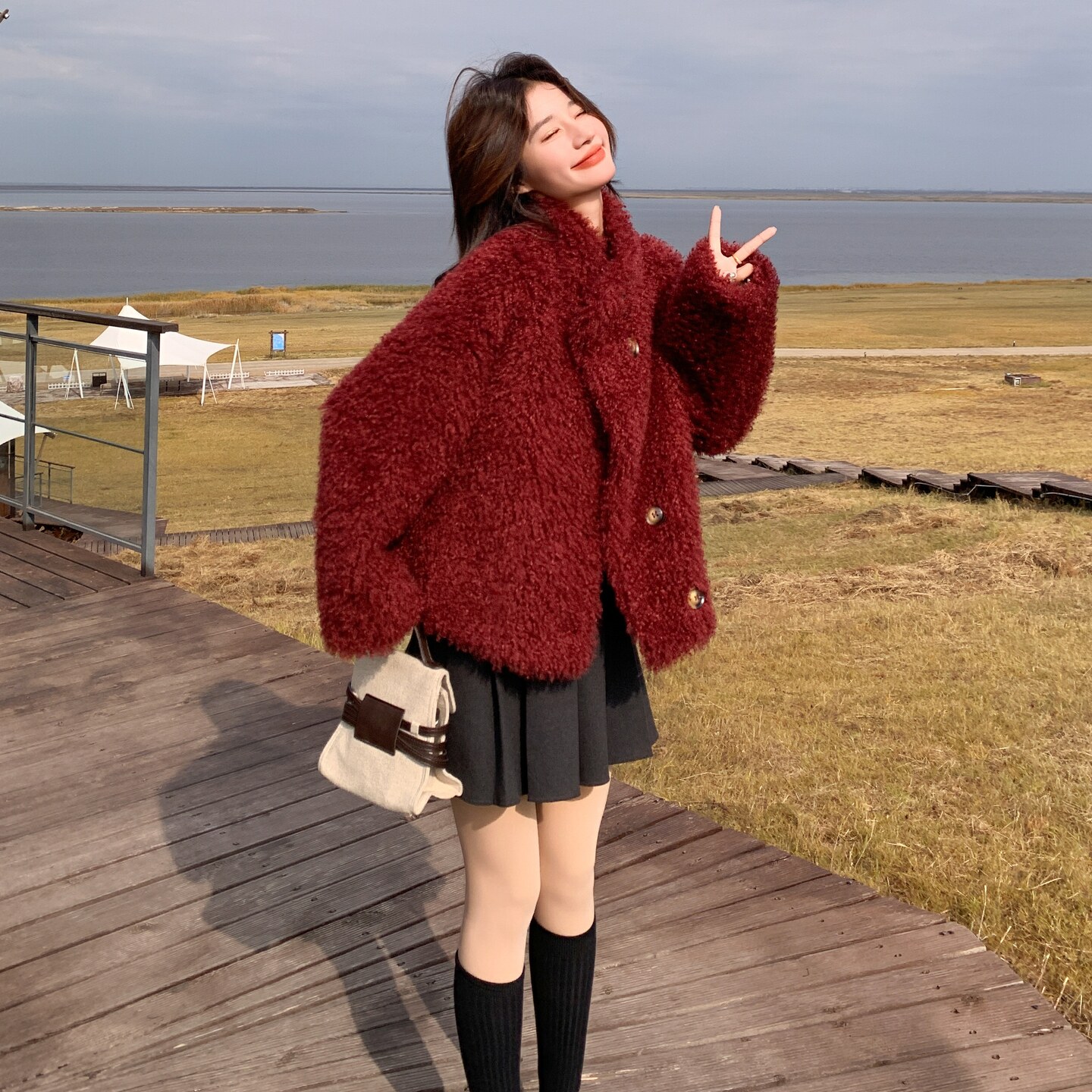 【新款】软糯糯皮毛一体外套2565-红P185-K278,女装棉衣/棉服,柏妮丝绮
