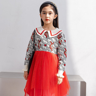 德蒙斯特女童针织毛衣公主裙春秋韩版连衣裙中大童冬年装长袖裙子