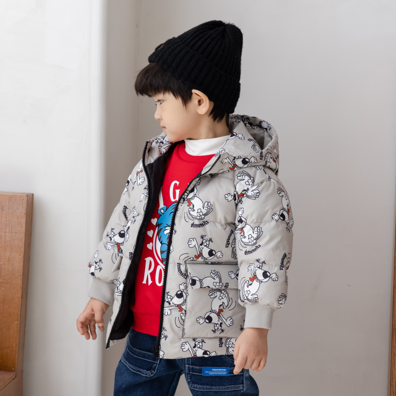 德蒙斯特男童加厚羽绒服冬季中小童90白鸭绒衣中长款保暖卡通外套
