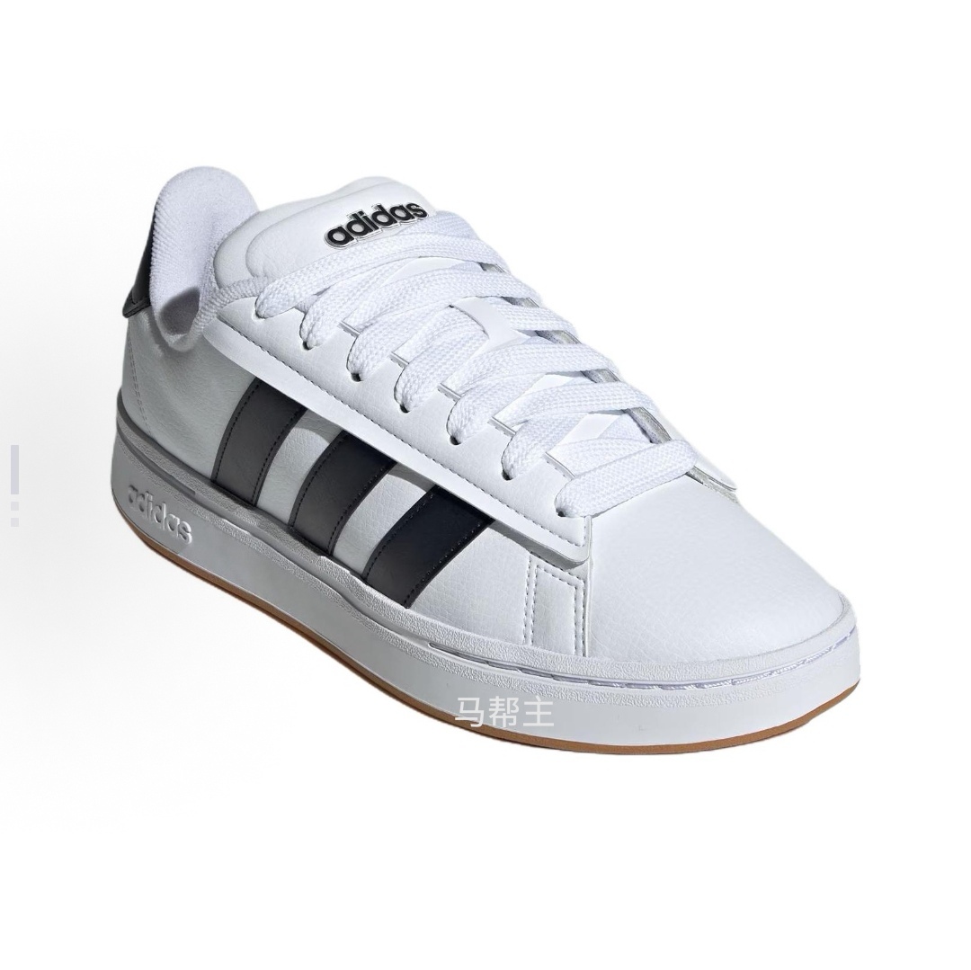 adidas Grand Court Alpha皮革低帮板鞋运动鞋男女同款黑色JQ2996
