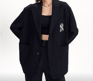 黑色3AJKB5224 MLB 男女 纯色Logo刺绣休闲宽松西装 50BKS FW22