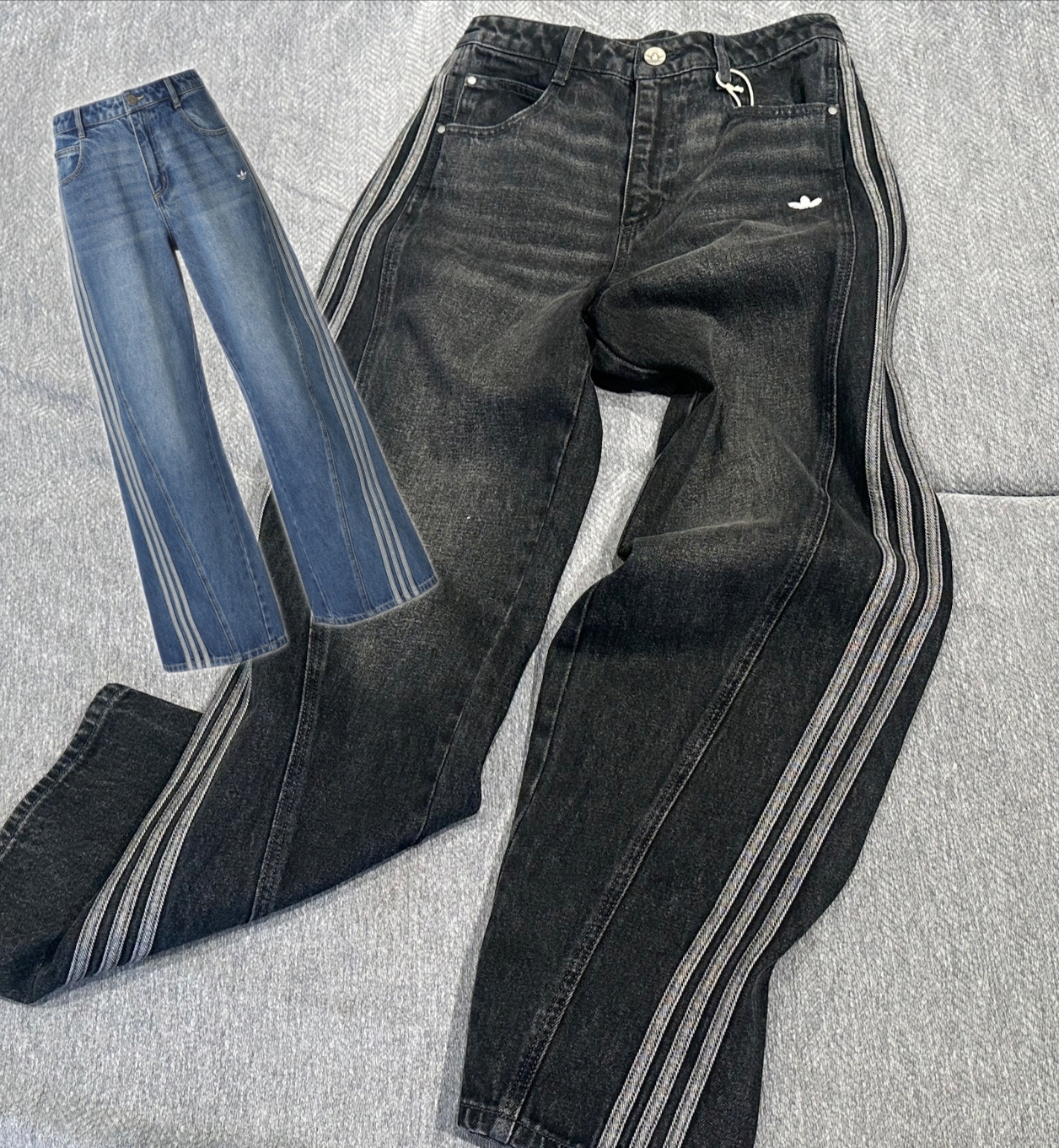 adidas originals 蛇年限定 阔腿条纹牛仔裤 女 JX6865 JN0726