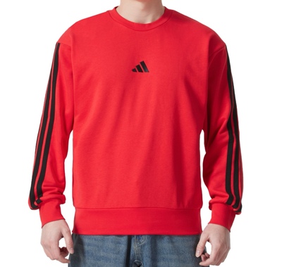 正品adidas 运动生活系列 宽松圆领套头长袖卫衣 男款 红色JE6373