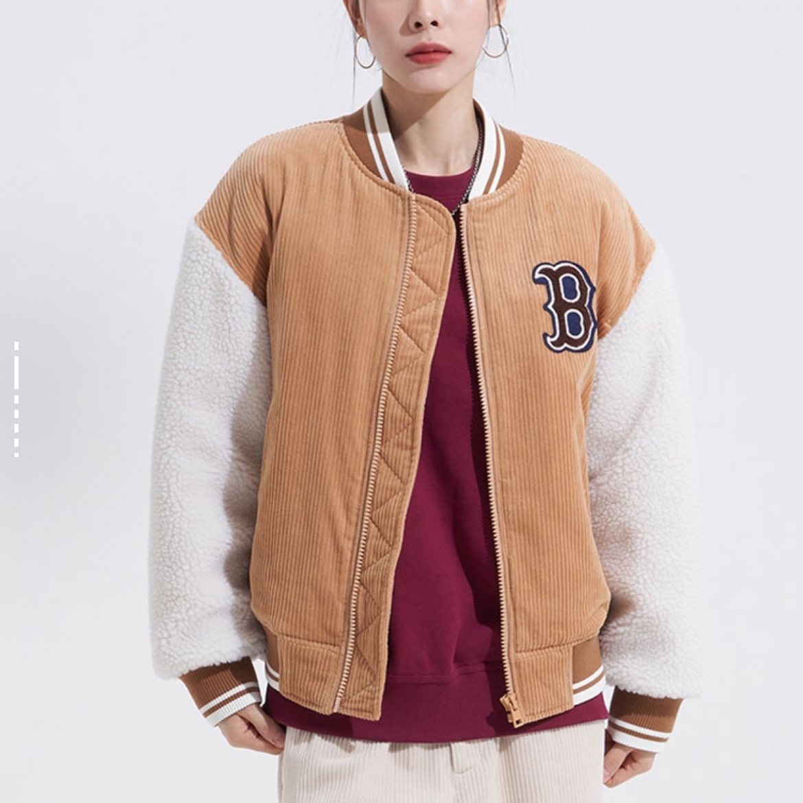MLB纽约洋基队拼接灯芯绒毛绒棒球服外套3AJPB0324-43BGS