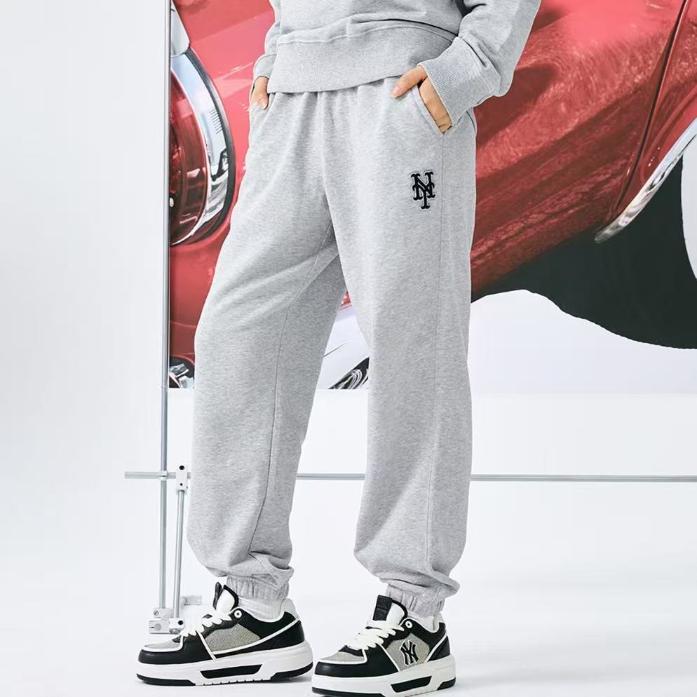 MLB 纯色休闲立体刺绣字母标束脚针织运动裤 男女3APTB0244-09MGS