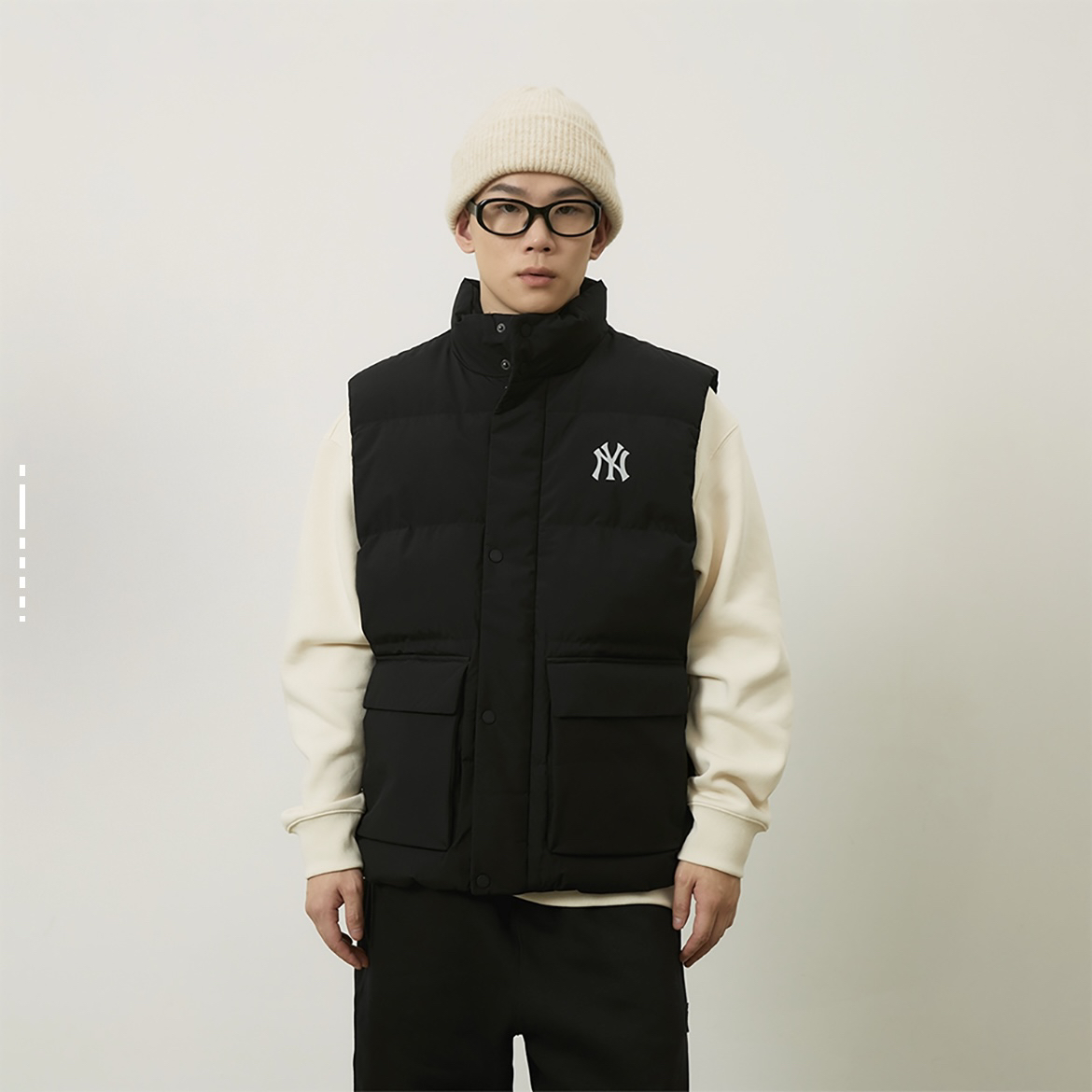 MLB羽绒马甲男女情侣学院风休闲宽松保暖立领外套3ADVB0146-50BKS