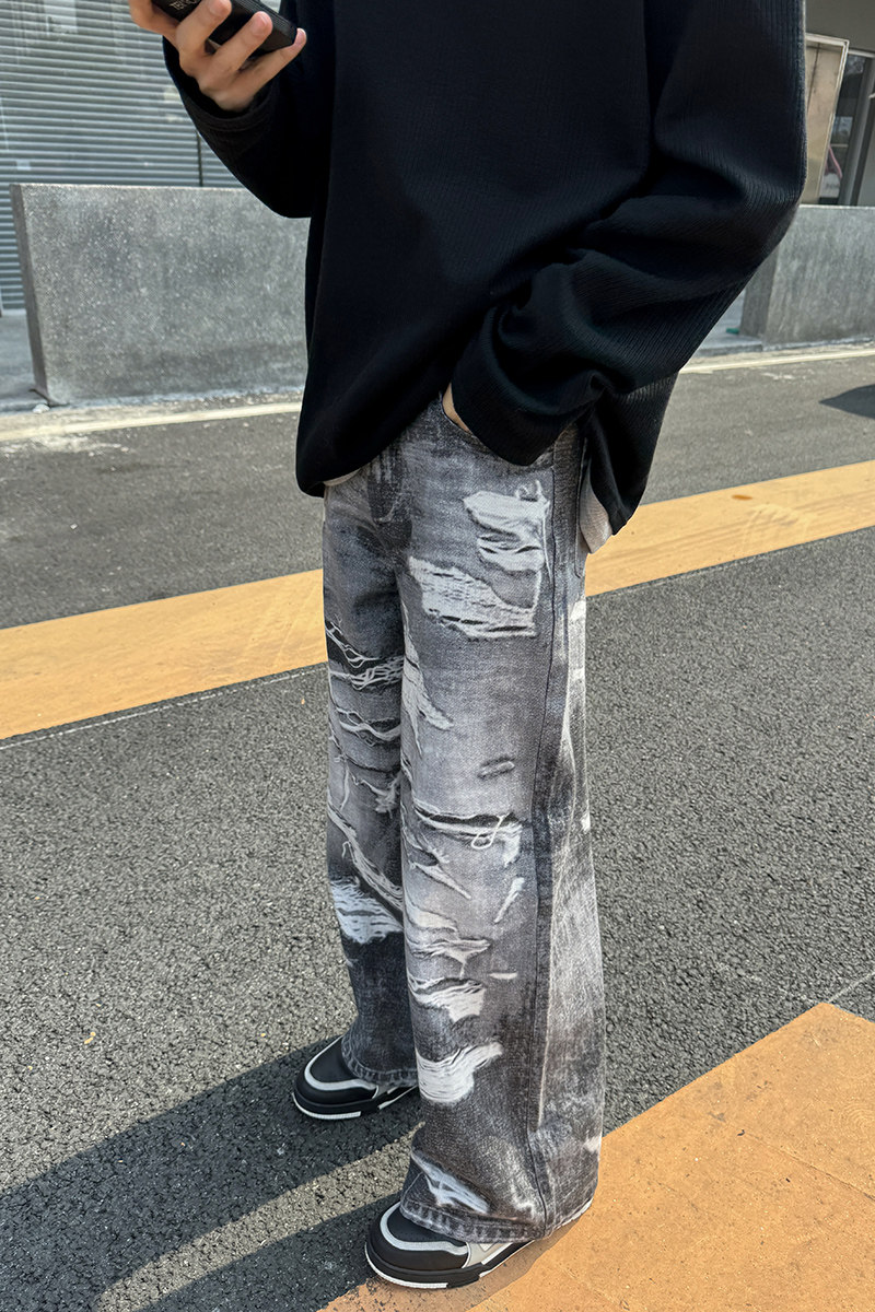 1110-1151-P130印刷牛仔裤手绘印花宽松直筒裤,男装牛仔裤,星座1110