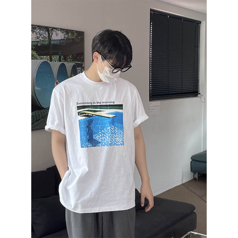 1110-TT363-特P35白色印花宽松情侣T恤短袖tee，男装T恤，星座1110
