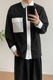 1110-YU097-P85白口袋拼接衬衫小众设计款韩风长袖衬衣，男装衬衫，星座1110