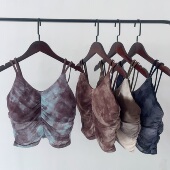 美拉德色系优雅褶皱网纱一体固定杯舞蹈瑜伽内衣外穿健身吊带背心