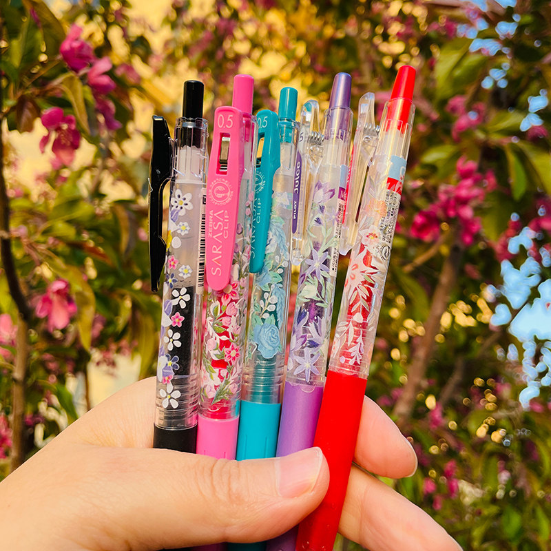 斑马法国花朵按动中性笔彩色学生文具手账笔珠光色百乐juice果汁笔