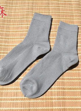 灰色亚麻男袜中筒袜双针秋冬保暖吸汗透气纯色麻混纺袜子男士