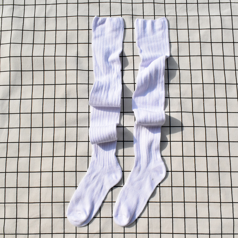 堆堆袜竖纹微瑕白色学院风高筒