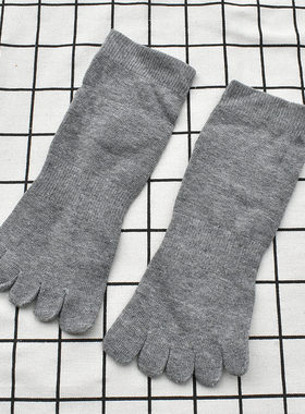 男女短筒五指袜纯棉灰色吸汗透气不臭脚分趾袜短袜春夏