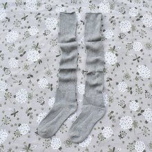 芭蕾风女士长筒袜堆堆袜棉中筒袜网眼透气小腿袜灰色学院风及膝袜