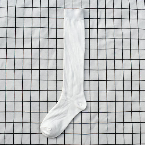 奶白色双针小腿袜女袜竹棉堆堆袜