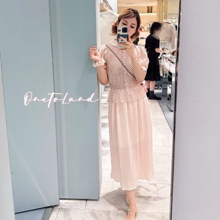 12Land 粉月光 fifi风百搭神器 经编压褶樱花粉条纹半身裙OL长裙