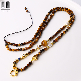 泰伽泰国佛牌链子虎眼石珍珠项链原创国风水晶吊坠配链4mm细珠链