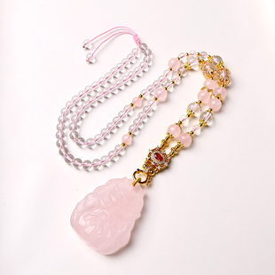 泰伽粉晶狐狸链子天然粉水晶项链粉晶吊坠绳吊坠项链水晶吊坠配链