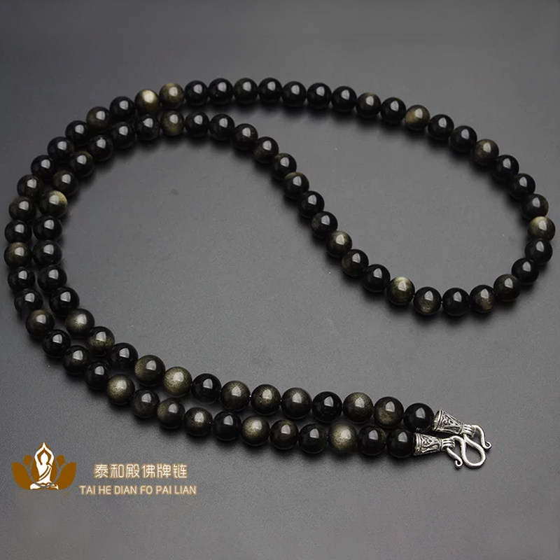 泰国佛牌链子水晶佛链天然黑曜石金曜石银色扣项链挂链正品男女款