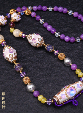 泰国佛牌绳紫色多宝元素重手工佛牌链新中式串珠项链配尼泊尔铜珠