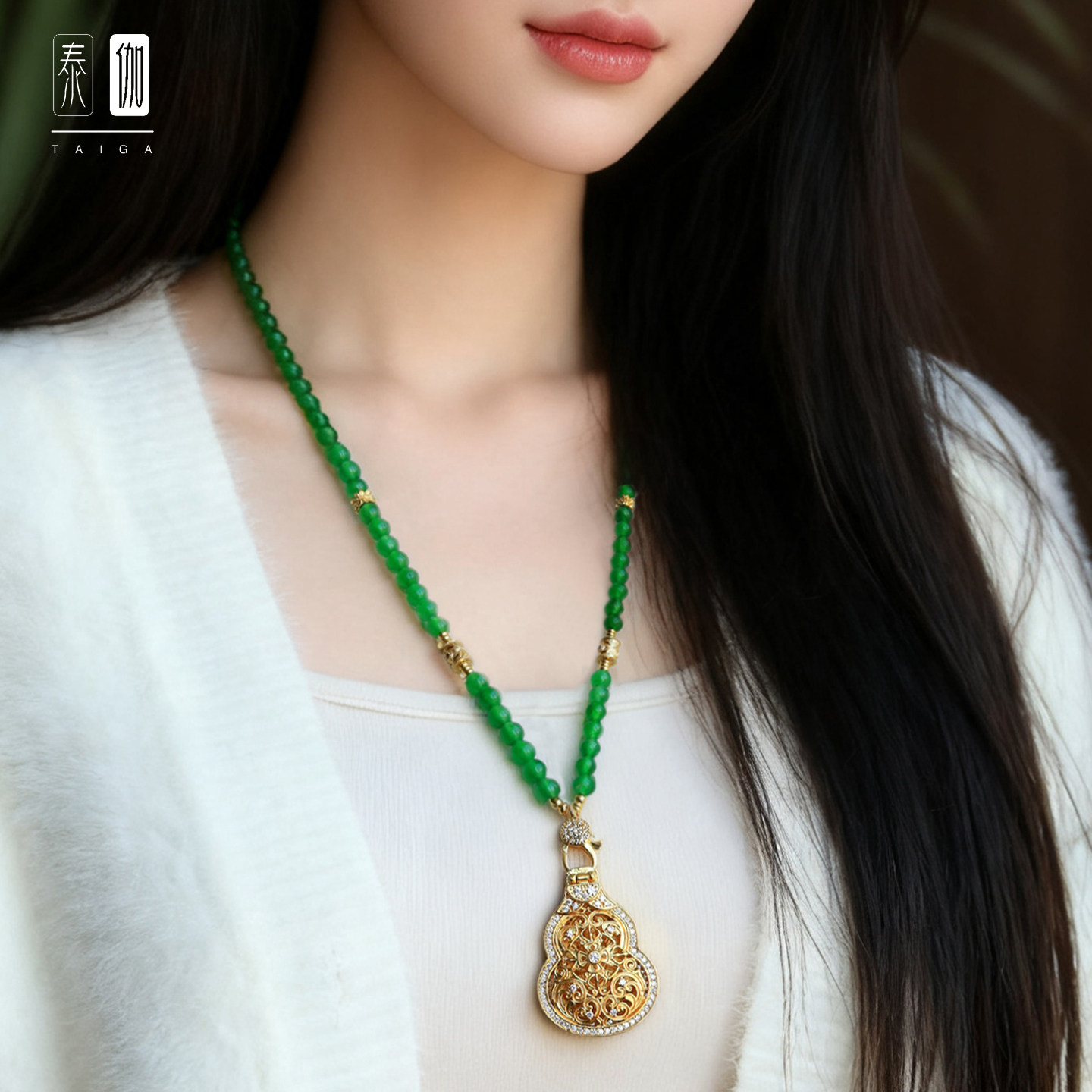 祖母绿玉髓古法镀金八宝罗盘吊坠项链古风毛衣链旗袍汉服吊坠配链,饰品/流行首饰/时尚饰品新,项链,淘宝优惠券,粉丝福利购,淘宝优惠卷