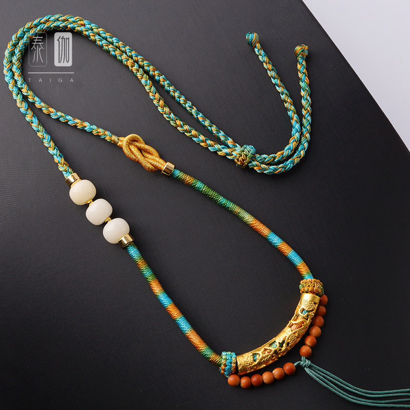 藏风唐卡佛牌链子文玩挂脖吊坠项链绳高货手工配饰橄榄核长可调节