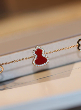 新年礼物V金材质红色小葫芦手链手环红玛瑙绿翡翠白贝母黑玛瑙