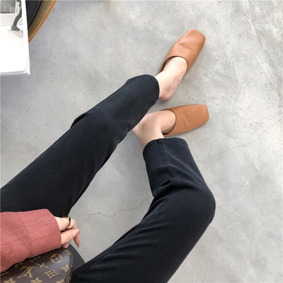 黑色烟管直筒小个子高腰八九分裤