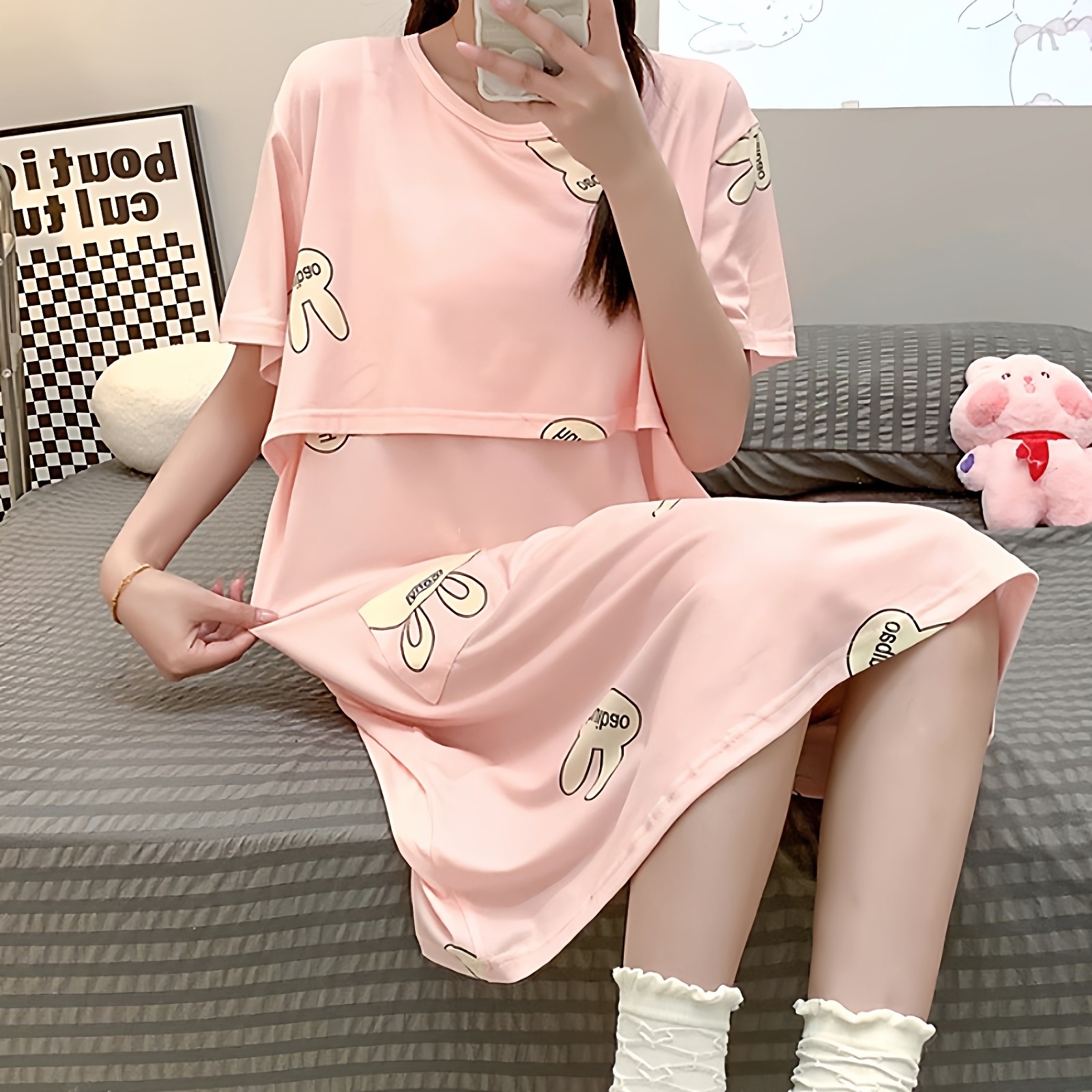 哺乳睡裙女夏上掀短袖喂奶连衣裙薄产后孕妇月子产妇裙吃母乳睡衣,女士内衣/男士内衣/家居服,睡裙,淘宝优惠券,粉丝福利购,淘宝优惠卷