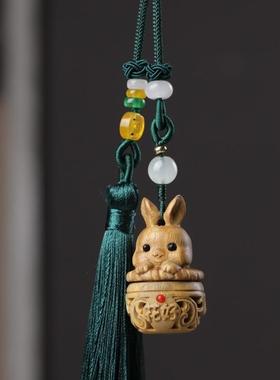 绿檀木雕镂随古风香囊球手机背包钥匙吊I坠猫车身空载挂件饰