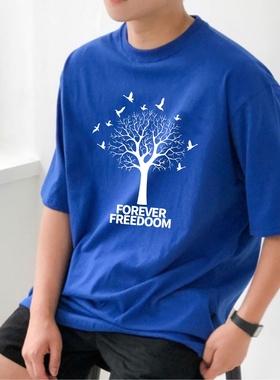 FOREVER FREEDOOM 夏季男士t恤短袖宽松半袖纯棉潮流潮牌港风上衣