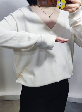 出口大V领长袖针织衫舒适宽松欧美慵懒风大码X200603KK