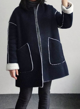 仿皮毛一体羊羔毛 宽松中长款加绒保暖外套 女 有大码韩单X200502