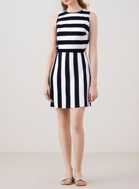 黑白条露腰修身性感连衣裙无袖短裙 夏夜店X200401 kk