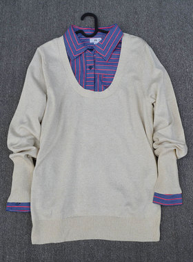 外贸原单 长袖U领套头针织衫 闪耀银丝有大码 有质感X200301