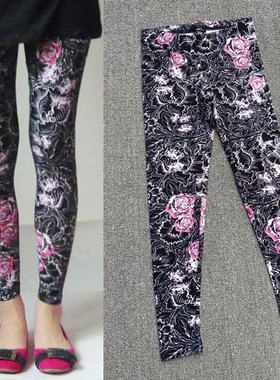 出口外贸印花 弹力棉打底裤九分裤柔软 W190403 kk