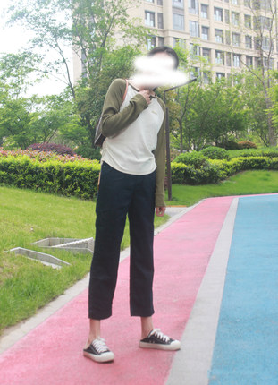 minibrand新款藏蓝色超薄松紧高腰弹力九分裤直筒牛仔裤女显瘦