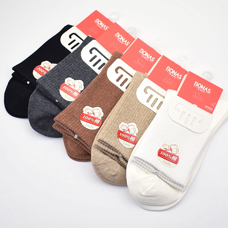 4双宝娜斯秋冬中厚全棉女袜