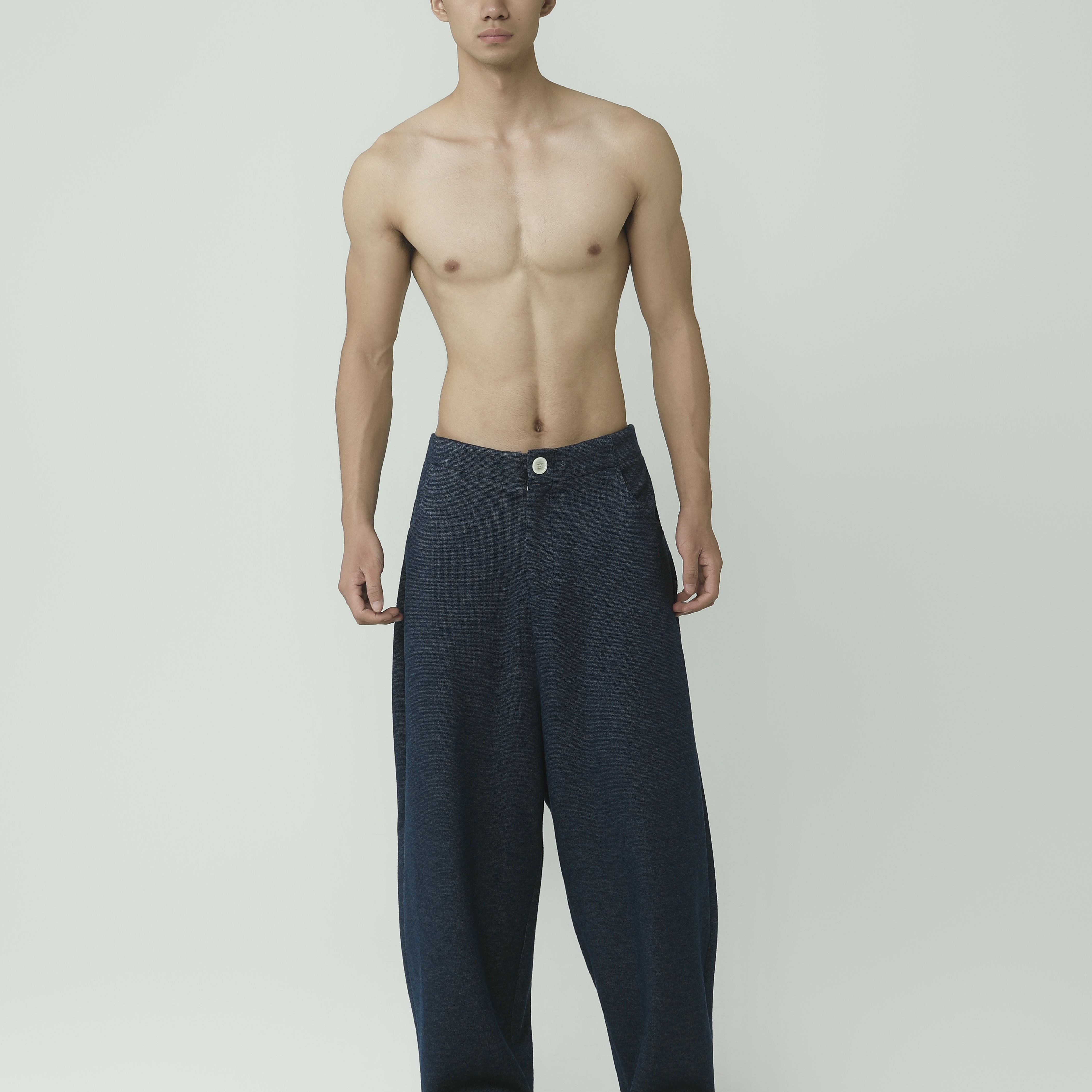 YOWSAH 重磅羊毛弹力针织松紧腰直筒裤 男女同款