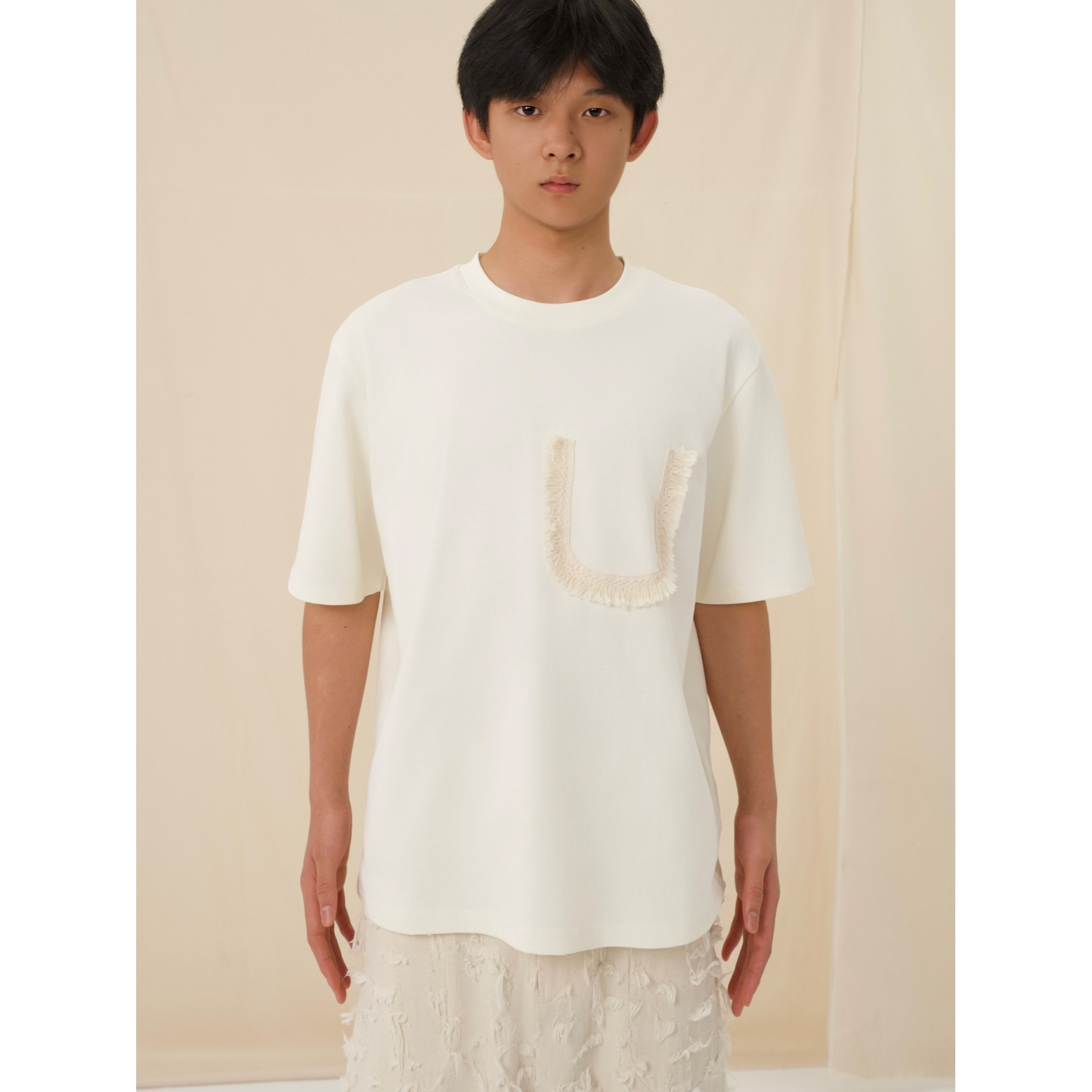 YOWSAH 花边U型假胸袋短袖T恤