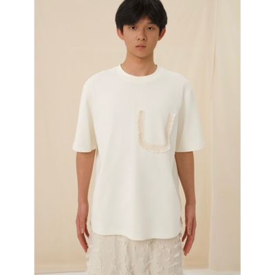 YOWSAH 花边U型假胸袋短袖T恤