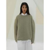 YOWSAH 羊毛混发手工撞色缝线补丁毛衣 复古青