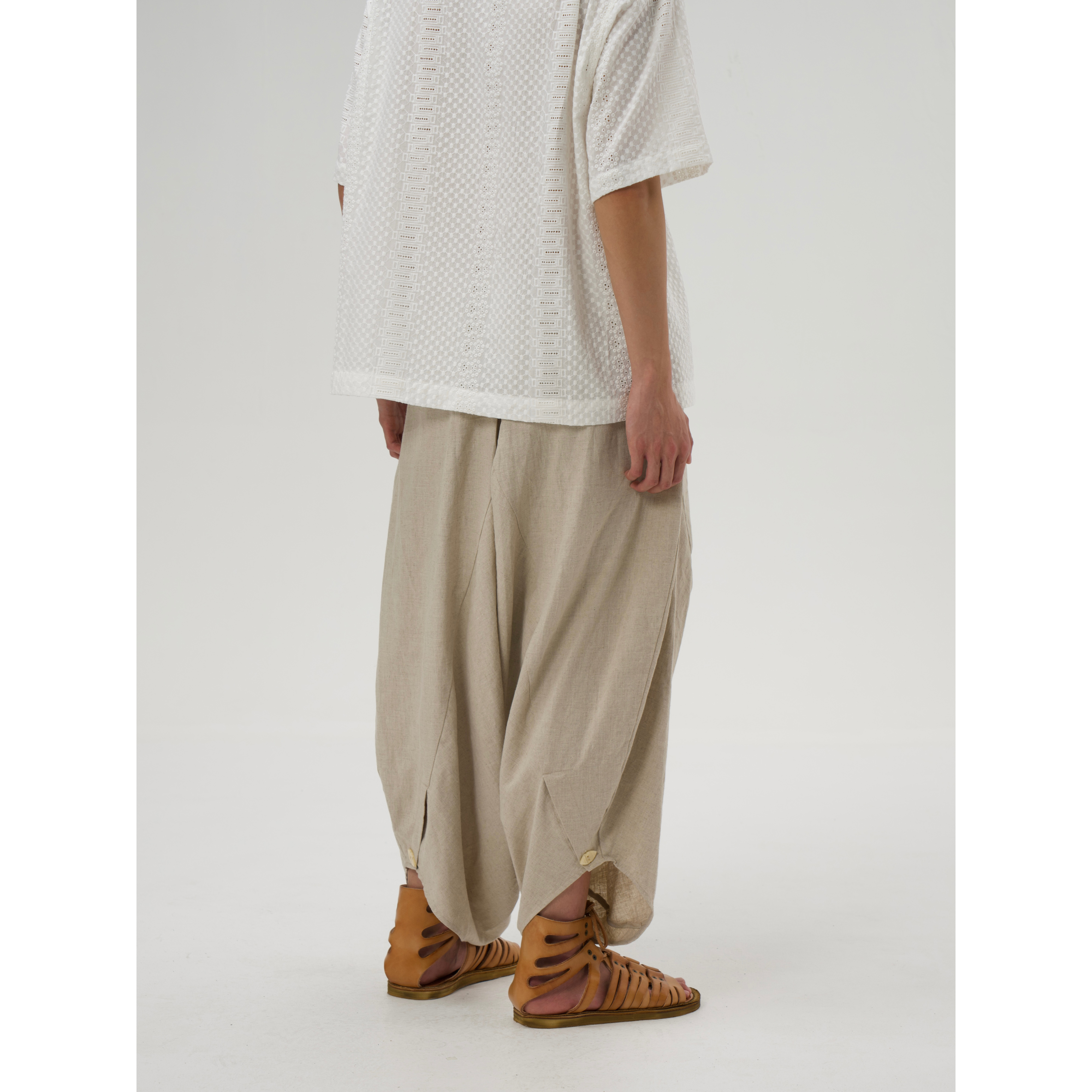 YOWSAH 法国麻轻盈爽肤廓型九分拱门长裤麻色男女同款 wave系列