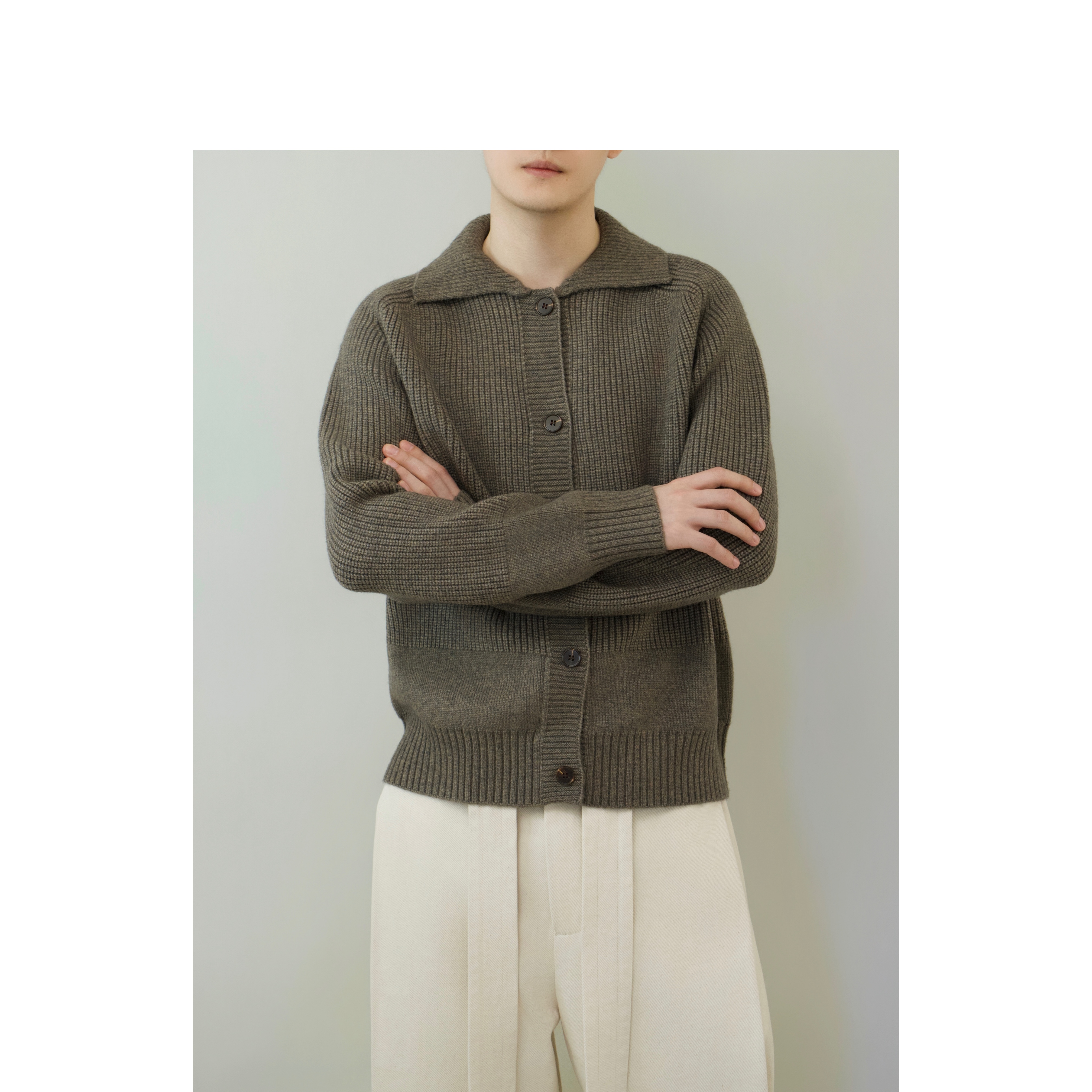 YOWSAH 23秋冬中性针织衫简约保暖开衫毛衣 花栗棕