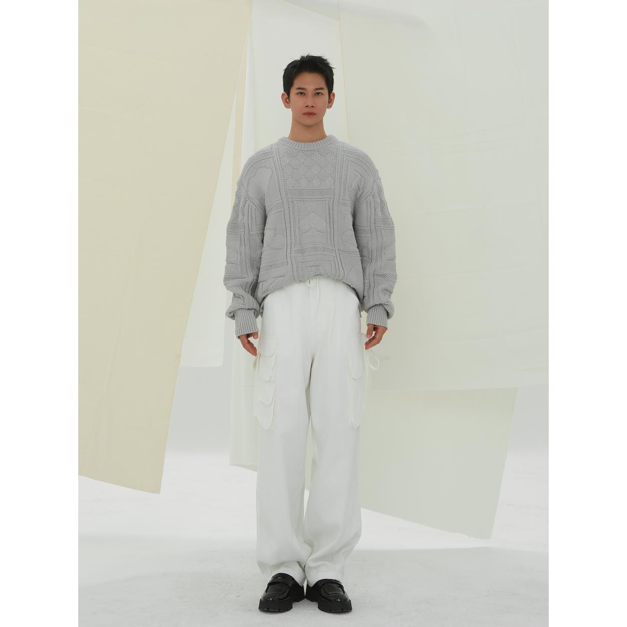 YOWSAH羊毛混纺绞花圆领针织衫