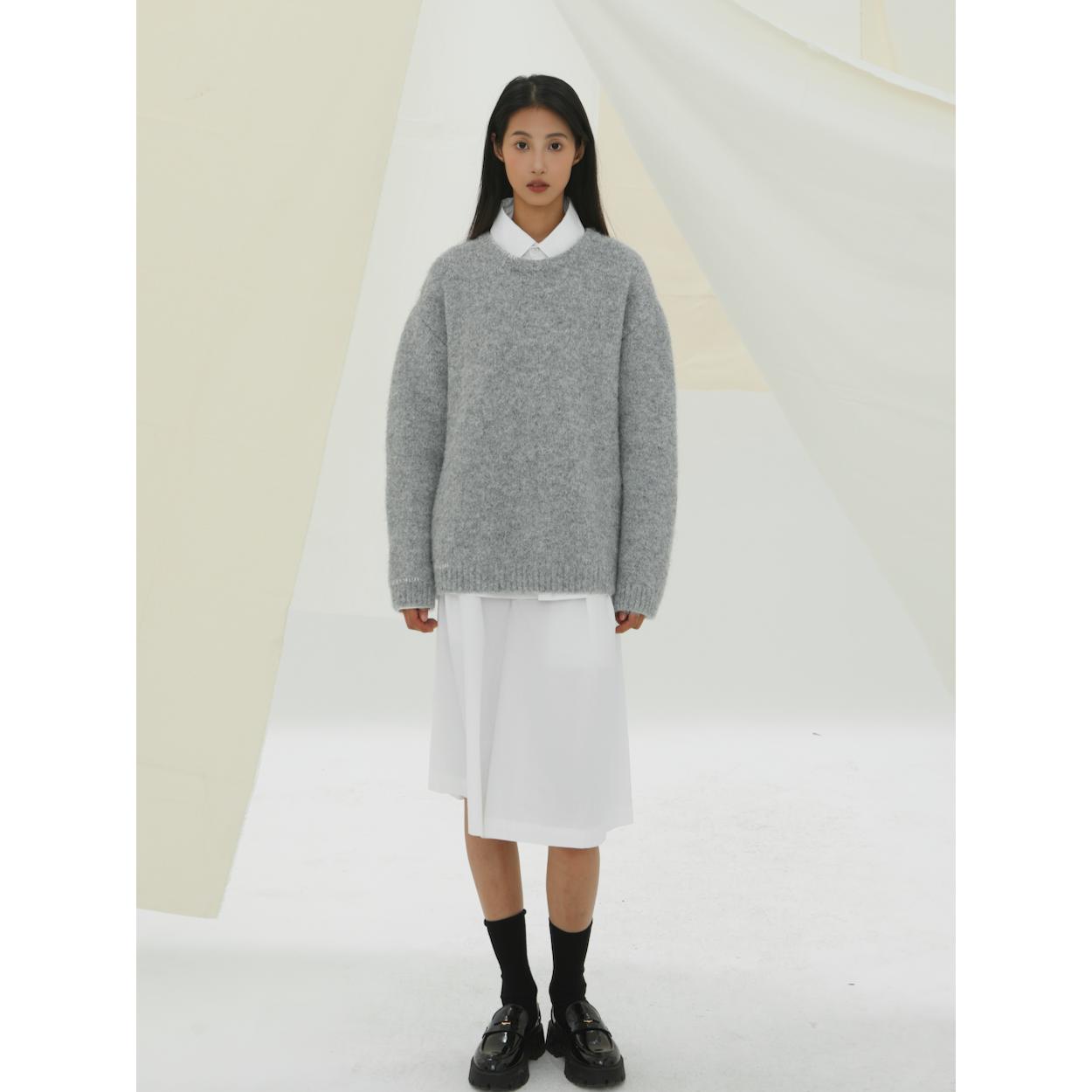 YOWSAH羊驼毛混纺V领针织上衣