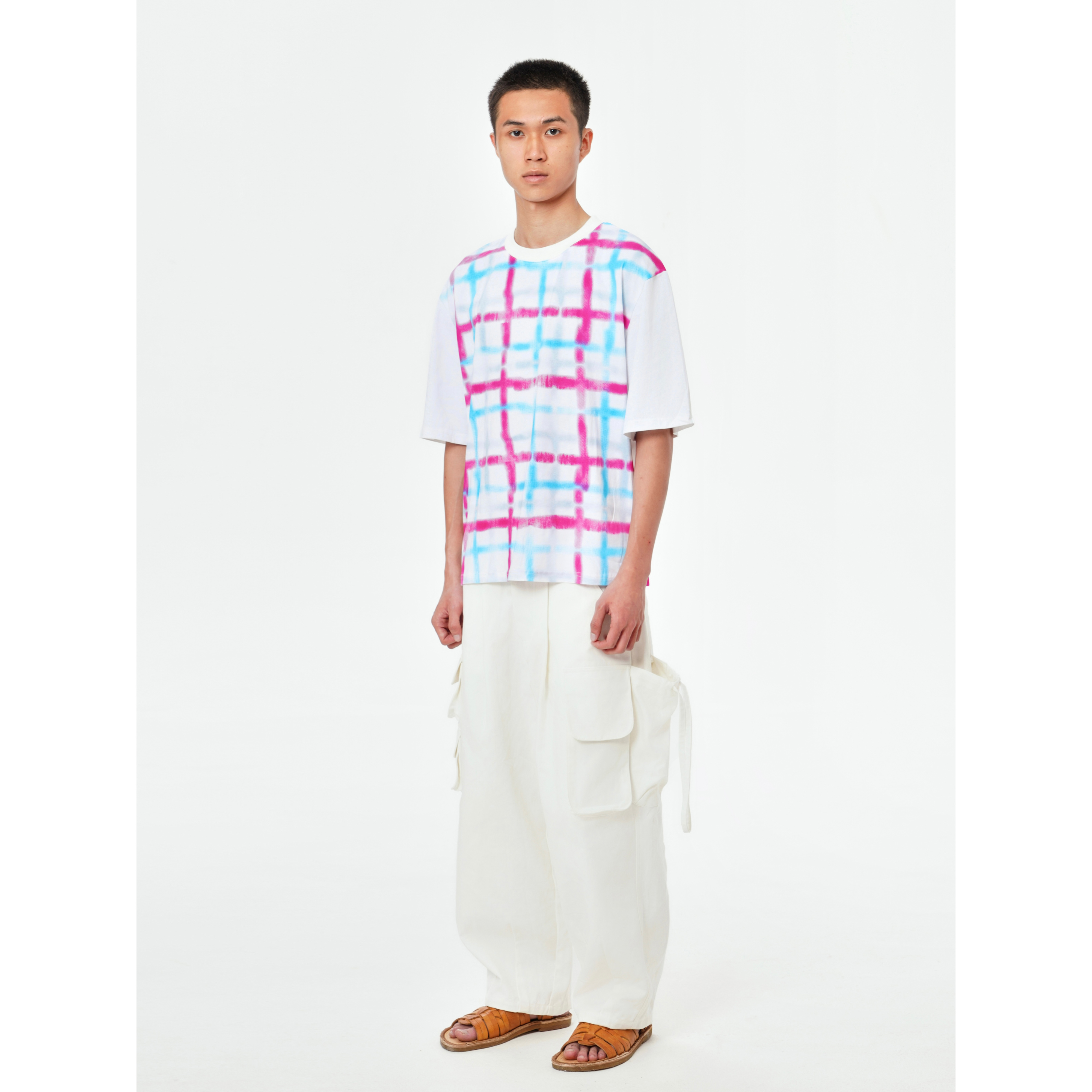 YOWSAH 植物染针织全棉大颗粒染色印花短袖T恤男女同款 wave系列